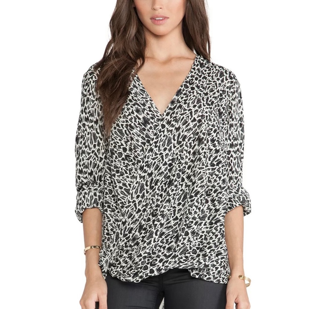 Derek Lam 100% Silk drape wrap front Blouse, Medium